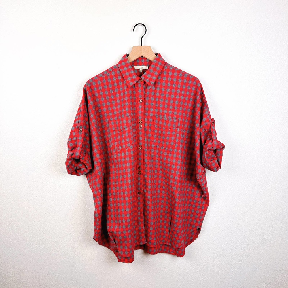 Easel Los Angeles Red Plaid Flannel Oversized Dolman Top, M